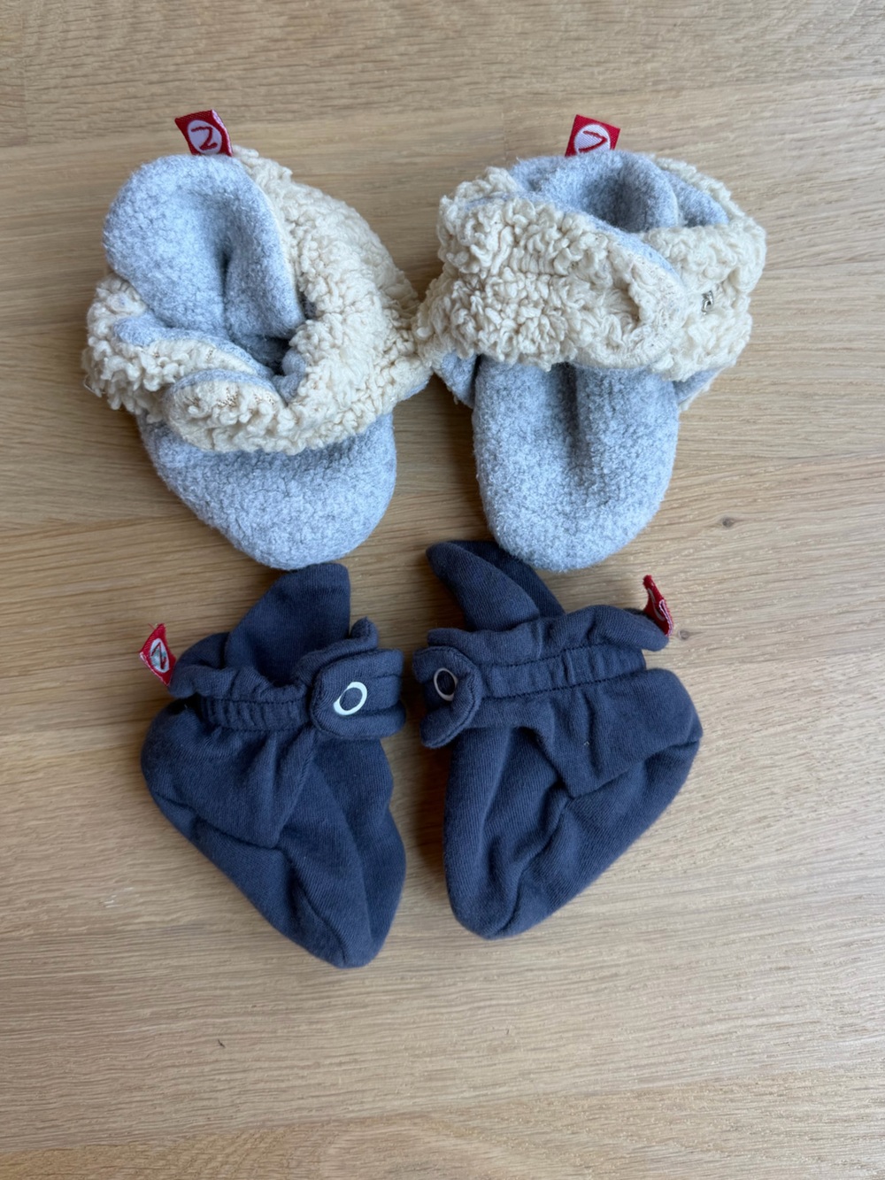 Zutano Booties - 2 pairs Gray and Cream and Navy